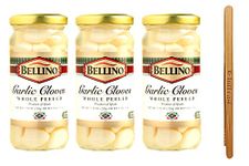 Bellino Whole Peeled Garlic Cloves, 7.75 ounce (Pack of 3) with Bamboo Tong