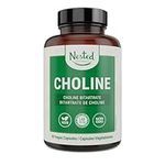 Nested Naturals Choline Bitartrate 500mg | High Potency Choline Supplements | Supports Cognitive Performance & Liver Function | 100% Vegan & Non-GMO Choline | 90 Vegan Capsules