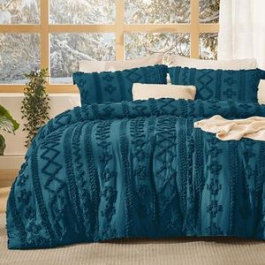 Bedsure Tufted Boho Comforter Set California King - Teal Boho Bed Set, GentleSoft 3 Pieces Farmhouse Shabby Chic Embroidery Bedding, Gifts for Woman, Soft Jacquard Comforter for All Seasons