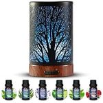 Oil Diffuser with Essential Oils Set – Aromatherapy Oil Diffuser 150ml with 6 Essential Oils Set, Cool Mist Diffusers for Essential Oils, Waterless Auto Shut-Off,7 Colors Night Light, Gifts for Mom