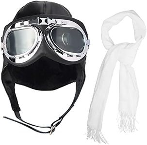 Keymall Aviator Hat With Goggles Costume Accessories Pilot Cap Bomber Hat White Scarf for Men Women Teens Adults