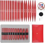 Interchangeable Circular Knitting Needles Set Sizes US 2.5, 3, 4, 5, 6, 7, 8, 9, 10, 10.5, 11, 13, 15 with Cables, Accessories and Case (Rose Red)