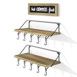 Alsonerbay Shelves for Wall Kitchen Shelves for Coffee Corner, Floating Shelf Set of 2 with Wooden Sign and 10 Hooks Shelves for Living Room Kitchen Shelves Wall Mounted for Bathroom Coffee Bar