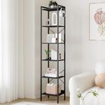 Hzuaneri Bookshelf, Book Shelf, Industrial Bookcase with 2 Hooks, Coner Shelf Storage Organizer for Home Office, Living Room, Bedroom, Kitchen, 6-Tier Black BC10704B