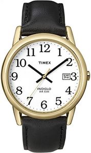 Timex Men's Easy Reader 35mm Watch – Gold-Tone Case White Dial with Black Leather Strap