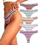 FINETOO Pack of 5 Thong Women's Cotton with Low Waist Sports Waistband Thongs Underpants Women Colourful Stripes Multipack S-XL, A-5er, M