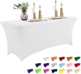 IVAPUPU 6FT Spring Table Cloth for Rectangular Fitted Events Stretch White Table Covers Washable Table Cover Spandex Tablecloth Table Protector for Party, Wedding, Cocktail, Banquet, Festival