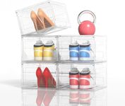 Smart Saver Large Shoe Storage Boxes Organizers Clear Plastic Stackable 5 Pack, magnetic Shoe Rack, Sneaker Containers, Toy Storage Organizer Bins for Entryway, Closet, Under Bed, White