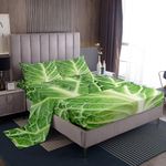 Erosebridal Funny Cabbage Leaf Bed Sheets King for Kids Adults,Green Lettuce Leaf Sheet Set Room Decor,Novelty Gifts Food Themed Fitted Sheet Vegetable Leaves Bedding Set