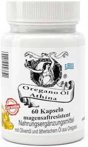 Athina® Oregano Öl Vegan Bio magensaftresistent 1 x 60 Kapseln I 100 mg Athina® Wildes Berg Oregano Öl I Origanum vulgare hirtum aus Griechenland I 80% Carvacrol I Reine & natürliche Zutaten