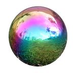 Durable Stainless Steel Gazing Ball, Hollow Ball Mirror Globe Polished Shiny Sphere for Home Garden (Rainbow, 8 Inch)