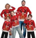 Winging Day Family Matching Christmas Reindeer Red Pullover Sweater Outfits for Kids Size X-Large