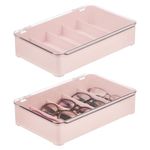 mDesign Set of 2 Glasses Display Case — Eyeglasses Storage Box with 5 Compartments — Spectacle Storage for 5 Pairs of Glasses — Light Pink/Clear