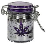 Airtight Glass Herb Stash Jar with Clamping Lid in Choice of Design (Metallic Silver/Purple, Small)