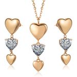 Avodah Simulated Diamond Heart Earrings & Necklace Set. Jewelry for Women, Unique Gifts for Mom, Wife, Sister, Best Friend & Bridesmaid. For Birthday, Anniversary & Mother’s Day Gift (Gold)