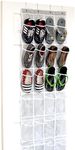 SimpleHouseware Crystal Clear Over The Door Hanging Shoe Organizer, 24 Pockets, Grey (162.6 cm H x 48.6 cm W)