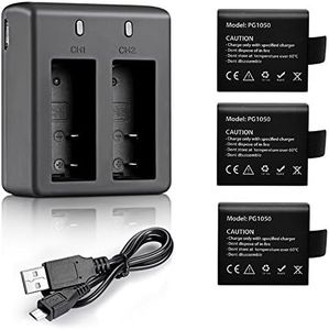 VVHOOY 3 x 1050mAh Rechargeable Action Camera Battery with Charger Compatible with Campark act74 X5/Dragon Touch Vision 3/ Akaso ek7000/v50x/brave 4/Apeman a87/Cooau