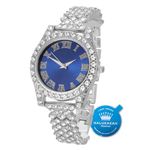 HALUKAKAH Diamonds Gold Watch Iced Out,Women's Platinum White Gold Plated 36MM Width Blue Dial Quartz Wristband 20cm,Free Giftbox