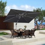 PURPLE LEAF 2.7 X 3.65 M Garden Cantilever Parasol, Large Rectangular Overhanging Patio Umbrella with Crank Handle and Tilt for Balcony and Outdoor, Gray