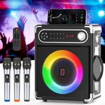 Karaoke Machine with Wireless Microphones for Adults, Portable Bluetooth Speaker with Disco Party Lights for Outdoor, PA System Karaoke Speaker Support TWS/FM/USB/TF Card/AUX/REC (S55-3Mics)
