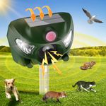 Solar Powered Animal Deterent, Ultrasonic Animal Control Device with Motion Sensor and FIashing Light, Waterproof Outdoor Animal Repellent for Deer Squirrel Raccoon Cat Bobcats, Frequency 18kHZ