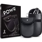 Car Key Signal Blocker Pouches (Two Pack) Faraday Pouch for Car Keys with Built-in Key Clips. Anti-Theft Carbon Fibre Faraday Bag Protector for Keyless Car Key fobs and Remote Entry Keys, by POWR