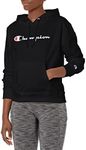 Champion Women's Hoodie, Powerblend, Fleece, Comfortable Hoodie Sweatshirt for Women (Plus Size Available), Black Script, X-Small