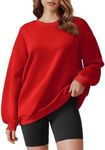 PINSPARK Womens Sweatshirts Long Sleeve 2024 Fall Outfits Oversized Crewneck Hoodies Lightweight Pullover Tops, Red Large