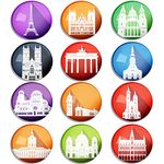 Berkin Arts 12pcs Cute Round Crystal Glass Strong Magnetic Refrigerator Magnet Fridge Sticker European Buildings Travel Guide Outdoors European Cityscape