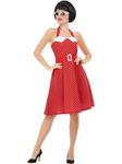 Smiffys 50s Rockabilly Pin Up Costume, Red with Halterneck Swing Dress, 1950's Rock'n'Rolla Fancy Dress, 1950s Dress Up Costumes