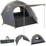 Cflity Camping Tent, 3 Man Pop Up Tent Automatic Instant Three Layer Waterproof 4 Season Large Dome Tent & Shelters with Extended Floor Mat Porch 2 Hall Poles Removable Rainfly