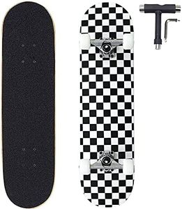ANNEE 31x8 Inch Pro Skateboard Complete,7 Layer Canadian Maple Wood Double Kick Concave Skate Boards, Tricks Skateboards for Youths,Beginners,Girls,Boys,Kids,Teens,Adults (Black, White)