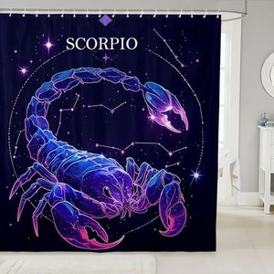 Homewish Scorpio Constellation Shower Curtain for Home Bathroom Black Starry Bathroom Decor Hooks Waterproof, 72Wx72L inch