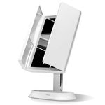 Fancii LED Makeup Mirror with 3 Light Settings, Rechargeable Trifold Vanity Mirror with 5x / 7x Magnifications - Dimmable, Ultra Reflective Glass, Touch Sensor, Cosmetic Stand (Zora)