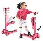 Hurtle 3-Wheeled Scooter for Kids - Wheel LED Lights, Adjustable Lean-to-Steer Handlebar, and Foldable Seat - Sit or Stand Ride with Brake for Boys, Watermelon - Hurtle HURFS79W