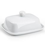 HONZUEN Ceramic Butter Dish with lid and Handle,Small Covered Butter Contaniner for Countertop,Porcelain Butter Storage Holder Kitchen Farmhouse,Pottery European Butter Box Tray(White)