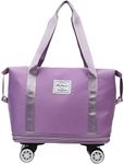 Hunavi Rolling Duffle Bag with Wheels, Expandable Foldable Duffle Bag with Wheels and Handle for Travel, Rolling Luggage Bag Carry on Duffel Bag, Wheeled Travel Duffle Bag, Large Weekend Bag (Lilac)