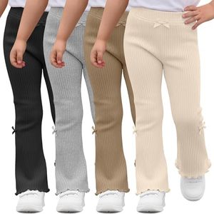 Halfchet 4 Pack Toddler Girls' Flare Pants, 4-Color, 3T