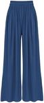 BTFBM Women's Casual Wide Leg Pants Summer Fall Clothes Pleated Elastic Waist Loose Palazzo Knit Trousers with Pockets(Solid Dark Blue, XX-Large)