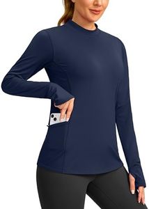 SANTINY Long Sleeve Thermal Shirts for Women Fleece Mock Neck Tops Winter Workout Running Gear with Zipper Pockets(Navy_XXL)