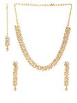 Carlton London Adult Women's Brass Cubic Zirconia Necklace and Earrings Gold-Plated Jewellery Set