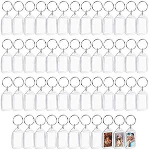 Kurtzy 50 Pack Blank Photo Insert Key chains - 1.25 x 2.13 Inches - Translucent Clear Acrylic Key Rings for Double-Sided Photos - Small Picture Frames for Family & Friends Gifts/Crafts