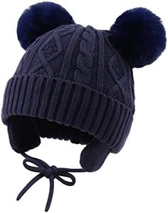 JANGANNSA Winter Baby Girls Beanie Infant Toddler Warm Hat for Boys Knitted Baby Beanies with Pompom(Navy,L)