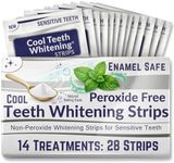 Cool Teeth Whitening Zero Peroxide Strips for Sensitive Teeth and Gums Whitener Band Kit 28 Pcs 14 Treatments 2 Week Supply Color Chart Gentle No Hp Bleach Free Instant White Tooth Non Slip Formula