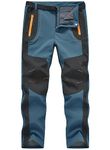 TBMPOY Men's Work Hiking Pants Softshell Water Repellent Fleece Lined Insulated Athletic Mountain Pants with Belt (Gray Blue CA XL)