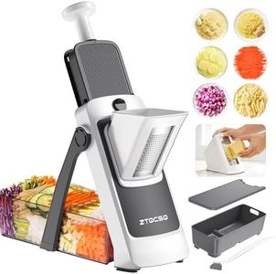ZTQCSQ [7 in 1 ] Vegetable Slicer for Kitchen, Safe Mandoline Slicer, Adjustable Veggie Potato French Fry Cutter, Wider Tray & Stainless Steel Grater & Filter Basket & Lid & Cleaning Brush (Gray Pro)
