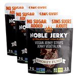 Noble Jerky - No Added Sugar, Healthy Vegan Snacks, Keto Snack, Vegetarian, Plant Based, Non GMO, 70 Gram Bags, (3 Bags) Smokey Strips