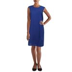 Anne Klein Womens Linen Blend V Neck Shift Dress, Magritte Blue, X-Small