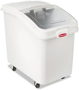 Rubbermaid Commercial Products ProSave Shelf-Storage Ingredient Bin With Scoop, 600-Cup capacity, Plastic, White, Sliding Lid, Container with Wheels for Kitchen/Restaurant Food Organization