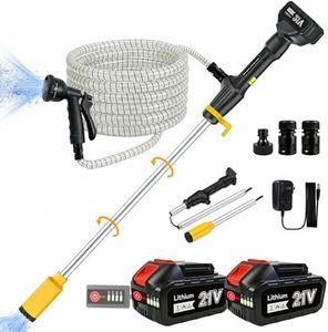 Cordless Stick Water Transfer Pump: 770 GPH Portable Submersible Water Pump with 2x4.0Ah Batteries & Charger, 32ft Max Lift, 16.5ft Steel-Wire Hose, 8-Mode Nozzle for Pool, Pond, Garden, Flood